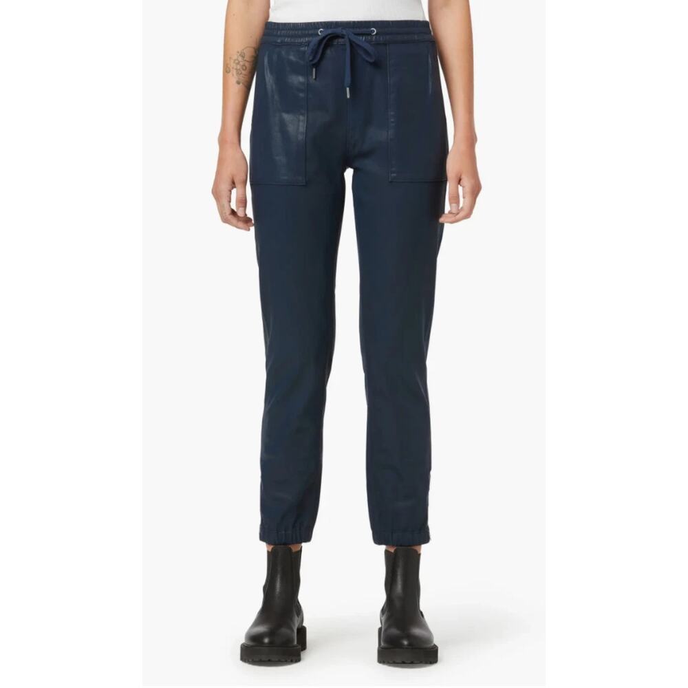 NWT Hudson Women's Blue Flat Front Ankle Zip Pockets Drawstring Jogger Pants M